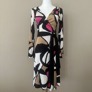 Diane Von Furstenberg DVF Jersey Silk Wrap Dress Women 4 Midi Geometric Abrigo